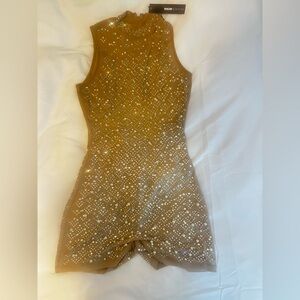 Fashion Nova Gold Tan Bodysuit with Shimmering Elegance